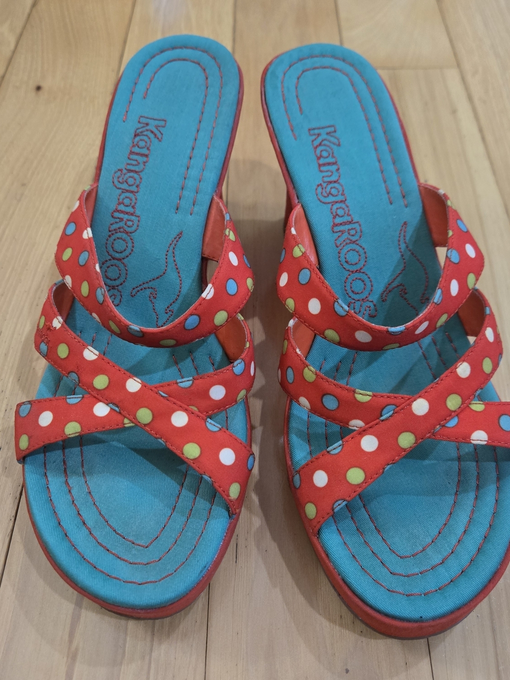 KangaROOS Polka Dot Red & Turquoise Slide Sandals